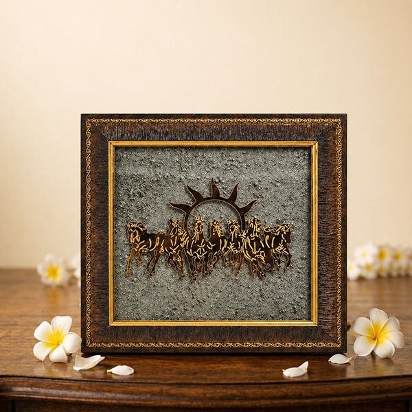 7 Horses on Raw Pyrite Frame