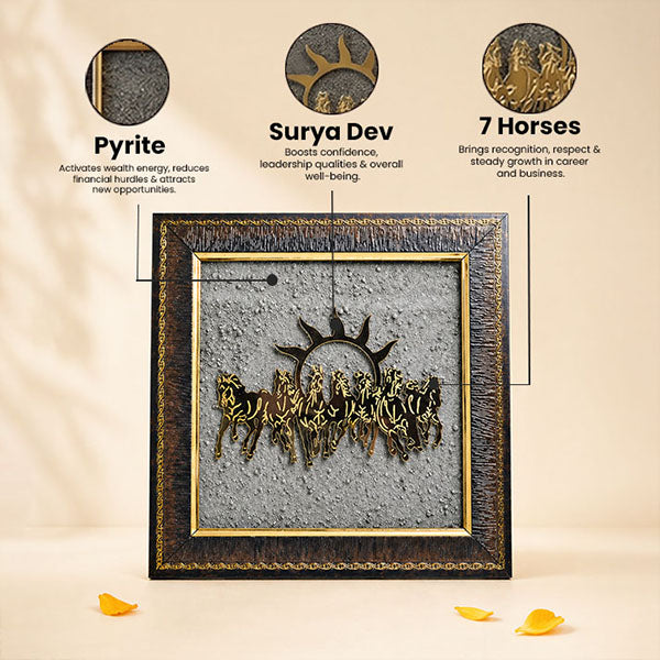 7 Horses on Raw Pyrite Frame