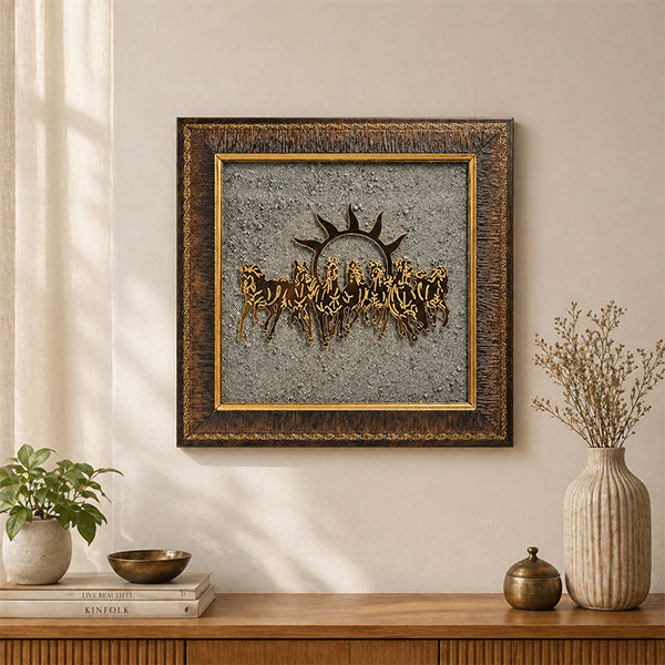 7 Horses on Raw Pyrite Frame