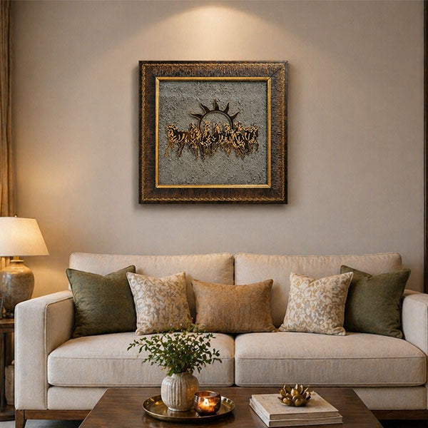 7 Horses on Raw Pyrite Frame