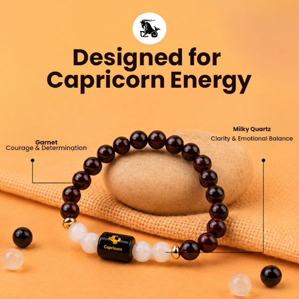 Capricorn (मकर राशि) Zodiac Garnet & Milky Quartz Bracelet